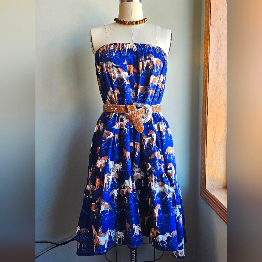 Western Vintage Horse Print Broomstick Skirt or Dress, Grandma Approved